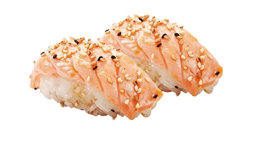 Flamed salmon nigiri